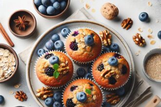 Wholesome Delight: Easy Blueberry Oatmeal Walnut Muffins