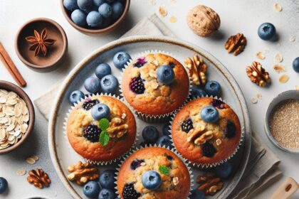 Wholesome Delight: Easy Blueberry Oatmeal Walnut Muffins