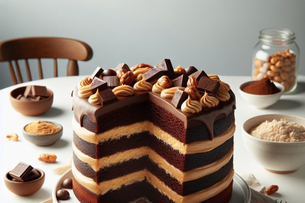 Decadent Triple Layer Chocolate Peanut Butter Cake Recipe