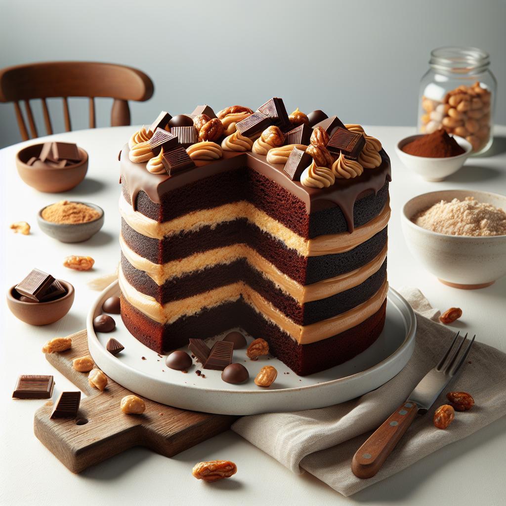 Decadent Triple Layer Chocolate Peanut Butter Cake Recipe