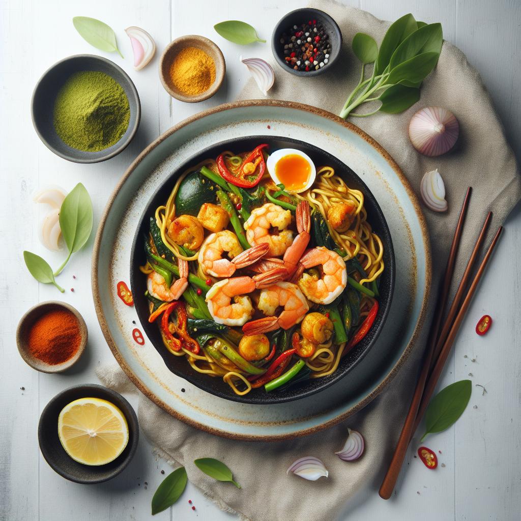 Savor Skillet Singaporean Curry Noodles with Spicy Shrimp
