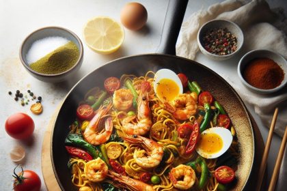 Savor Skillet Singaporean Curry Noodles with Spicy Shrimp
