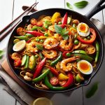 Sizzling Skillet Singaporean Curry Shrimp Noodles Recipe