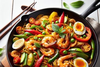Sizzling Skillet Singaporean Curry Shrimp Noodles Recipe